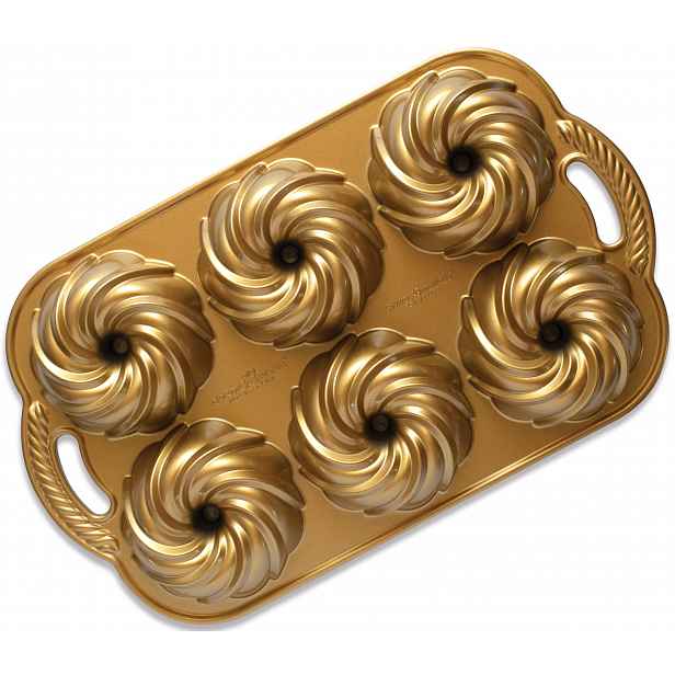 Forma na 6 minibábovek Nordic Ware Swirl, zlatá, 710 ml