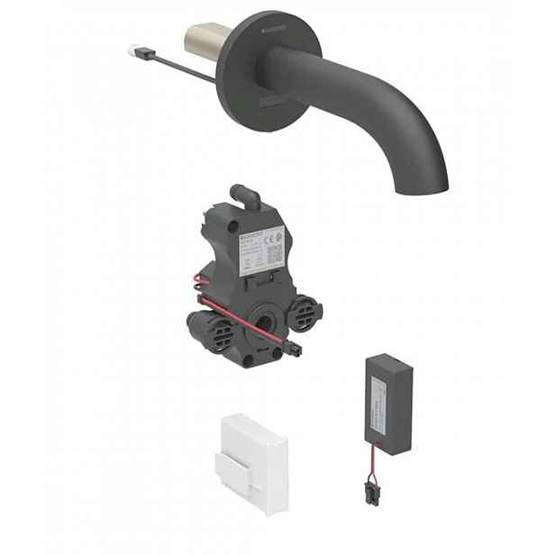 Geberit Piave - Elektronický umyvadlový ventil pod omítku, pro studenou vodu, bateriové napájení, easy to clean, matná černá 116.263.14.1