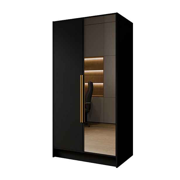 MASSENO ŠATNÍ SKŘÍŇ S OTOČNÝMI DVEŘMI RENVO, 102/200/51 cm moderní 2dveřová se zrcadlem, černá