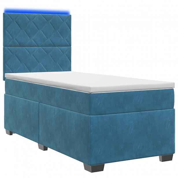 vidaXL Postel boxspring s matrací s LED pásky Modrá 80 x 200 cm Samet
