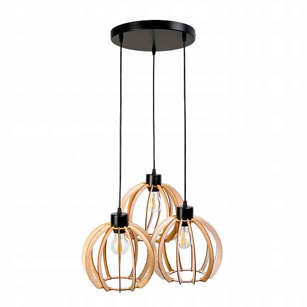 stropní svítidlo Led Závěsný Lustr 3X Dřevěná Koule do předsíně kuchyně