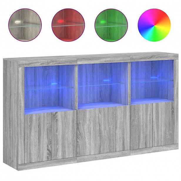 vidaXL Příborník s LED osvětlením šedý sonoma 181,5 x 37 x 100 cm