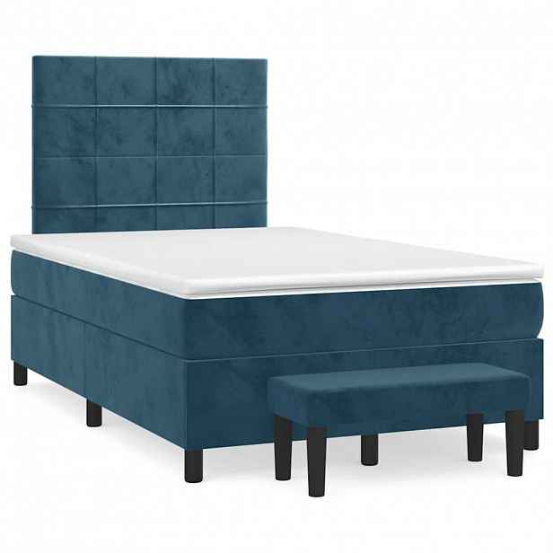 vidaXL Box spring postel s matrací tmavě modrá 120x190 cm samet