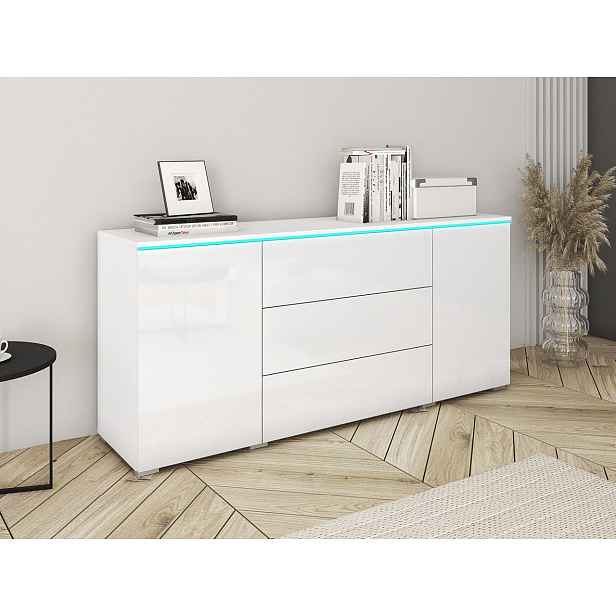 Kombinovaná komoda s RGB LED osvětlením AKASURI - bílá / lesklá bílá