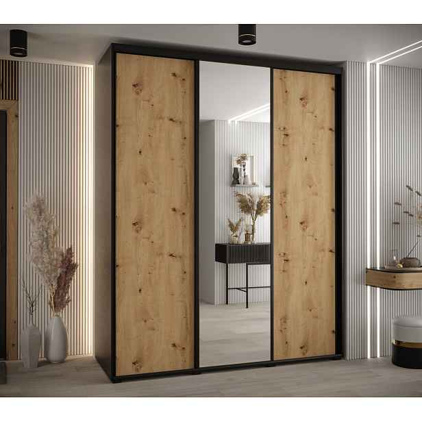 Šatní skříň YVONA 3 - 190/60 cm, černá / dub artisan / černá