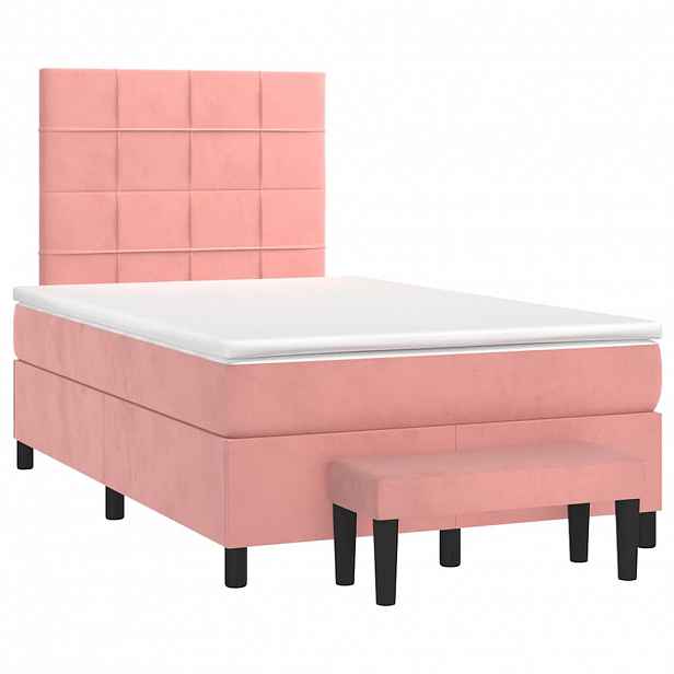 vidaXL Box spring postel s matrací růžová 120x190 cm samet