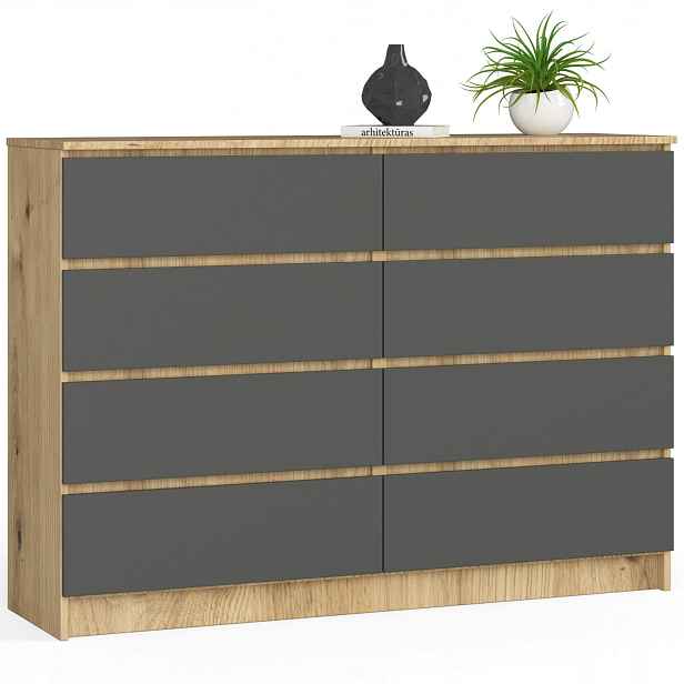 Komoda K140 8SZ Clp Dub Artisan Šedá Akd