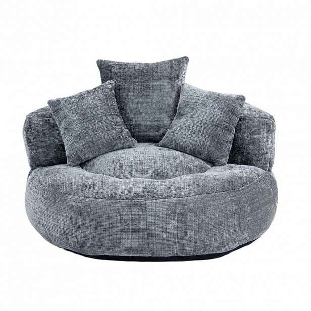 OKWISH SEDACÍ vak 108/108/52 cm šedý z žinylky s vysokým opěradlem a područkami