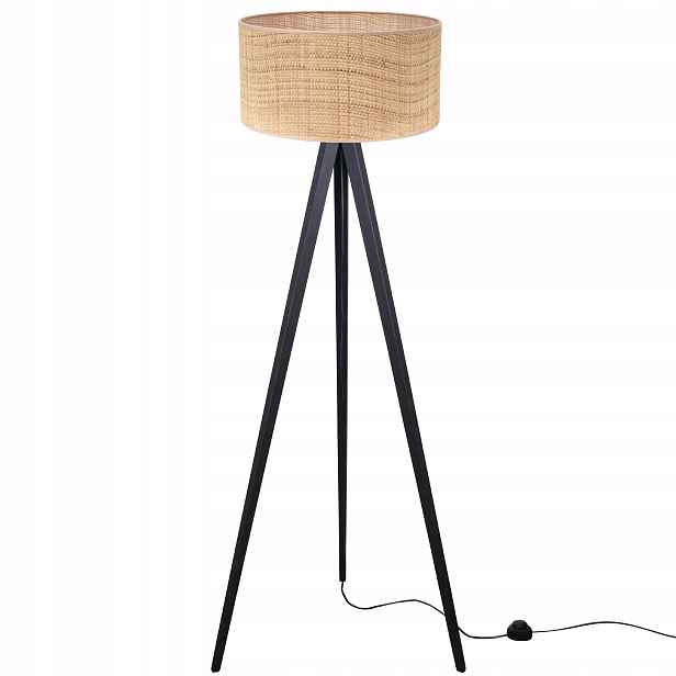 Stojací Lampa Trojnožka Černá S Ratanovým Stínítkem Boho Do Ložnice