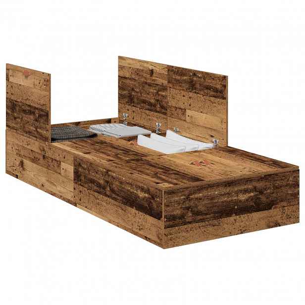 vidaXL Rám postele s úložným prostorem Staré dřevo 90 x 190 cm