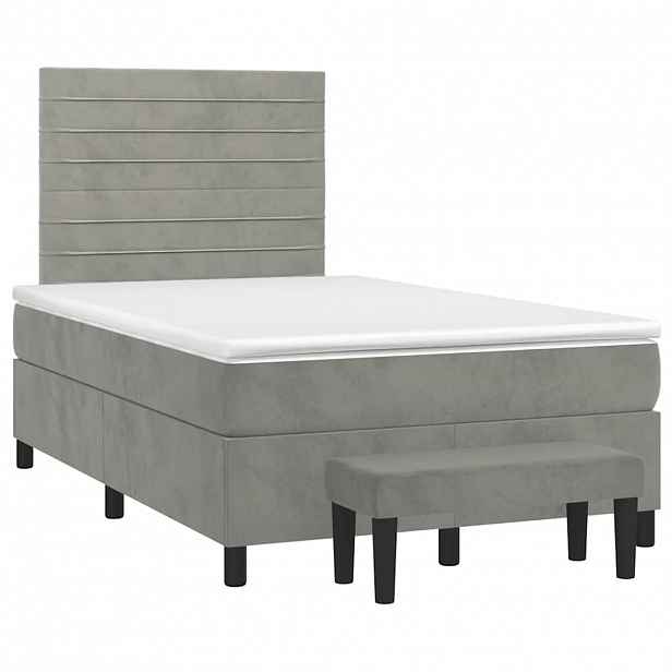 vidaXL Box spring postel s matrací světle šedá 120x190 cm samet