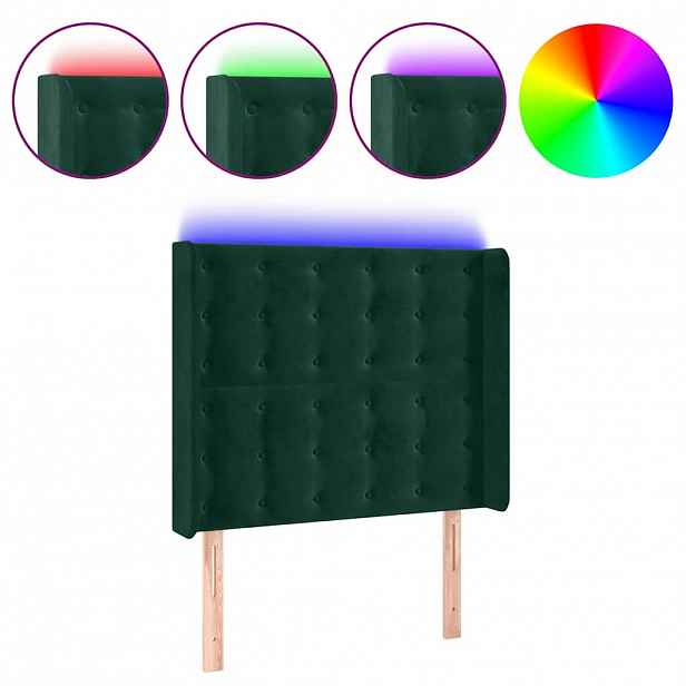 vidaXL Čelo postele s LED tmavě zelené 93 x 16 x 118/128 cm samet