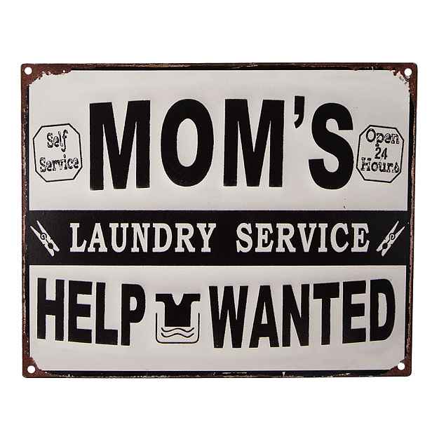 Bílo-černá antik nástěnná kovová cedule Mom´s Laundry Service - 25*1*20 cm Clayre & Eef