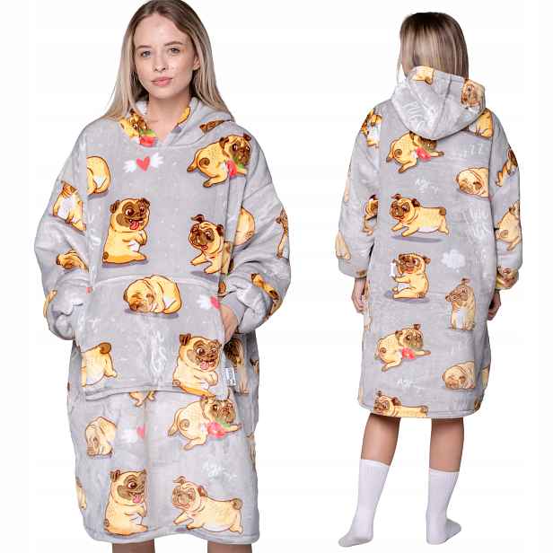 deka oversize mikina silná Mikinová Deka 2v1 XXL mopsíci Dárek kožich