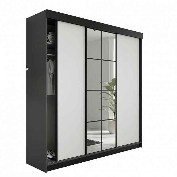 Kier Furniture POSUVNÁ ŠATNÍ SKŘÍŇ LAMARO - 200x205x59cm - Grafitová & Bílá