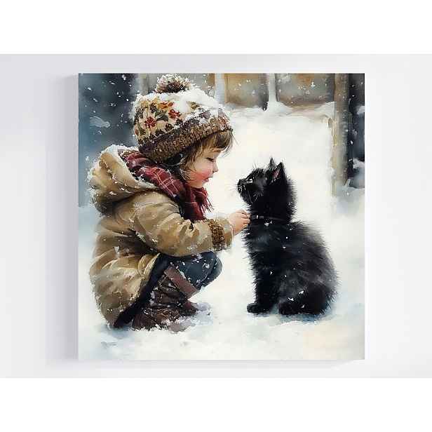 Obraz Na Plátně Canvas Přátelství Dítě Dívka Černá Kočička 50x50