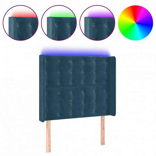 vidaXL Čelo postele s LED tmavě modré 93 x 16 x 118/128 cm samet