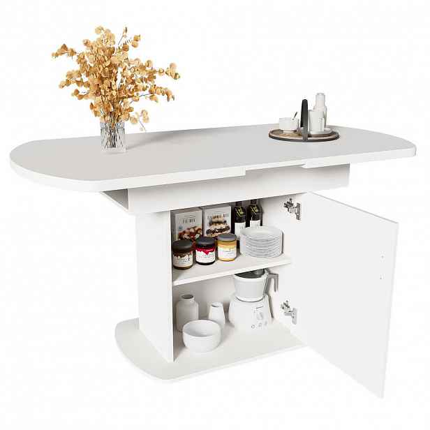 OKWISH JÍDELNÍ stůl 110/70/75 cm bílý ze dřevotřísky a kovu s úložným prostorem a rozkládací deskou