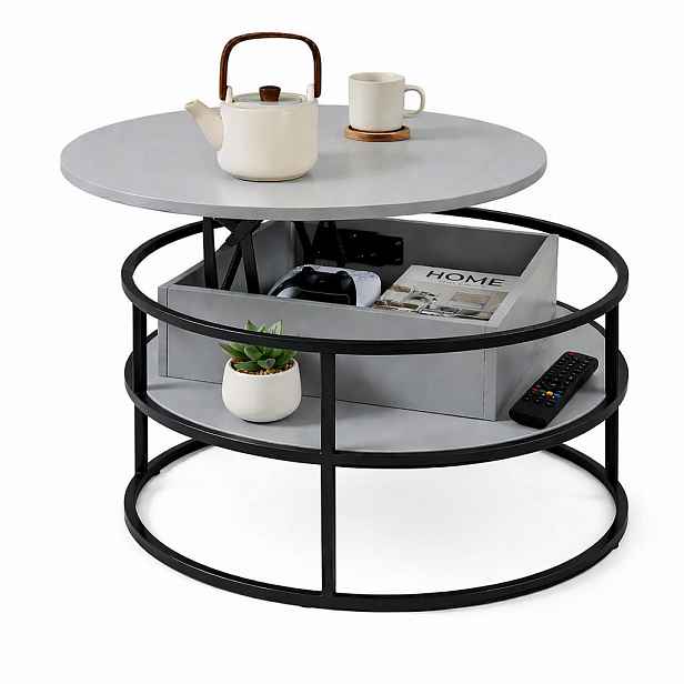 Relaxdays STOLEK Šedý výškově nastavitelný se zvedací deskou úložný prostor 80 cm