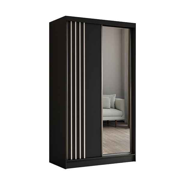 MASSENO ŠATNÍ SKŘÍŇ S POSUVNÝMI DVEŘMI NELVIA, 120/216/61 cm 2dveřová se zrcadlem, černá