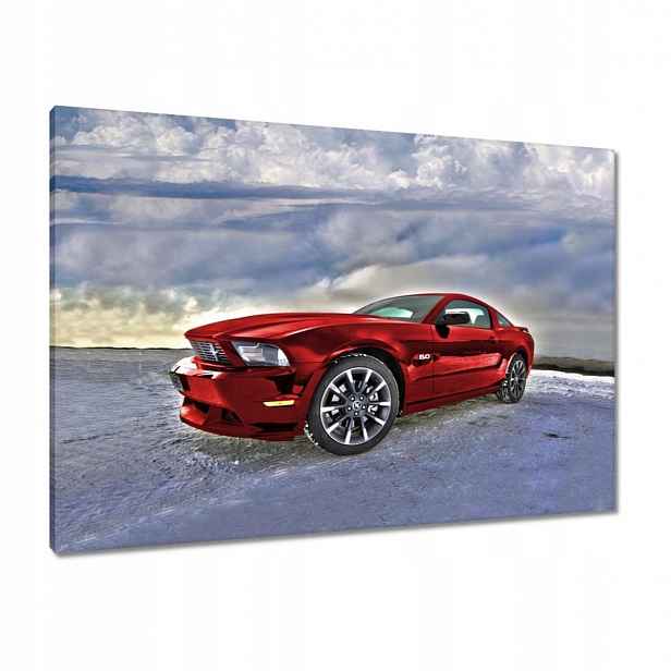 Obrazy 100x70 Červený Mustang Sníh