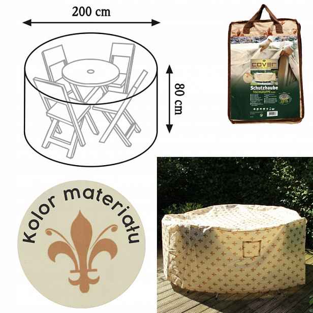 Obal na zahradní stůl kulatý Ø 200 x 80 cm béžový se vzorem lilií