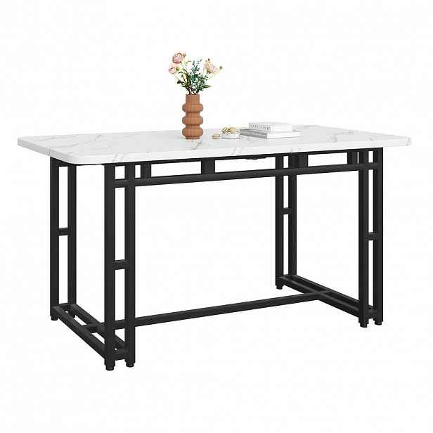 OKWISH JÍDELNÍ stůl 120/70 cm černo-bílý z MDF a kovu s černými kovovými nohami