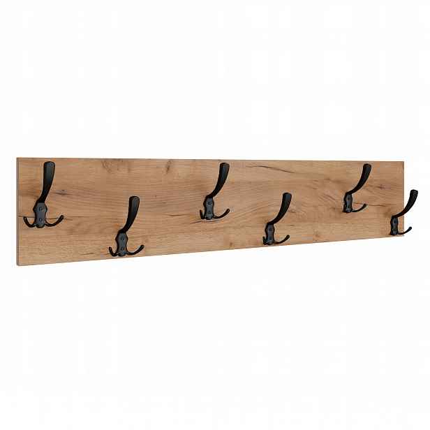 Věšák Loft 100 cm Dub Craft Zlatý 6 úchytů Černý Moderní na oblečení