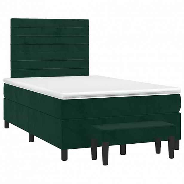 vidaXL Box spring postel s matrací tmavě zelená 120x190 cm samet