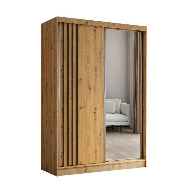 MASSENO ŠATNÍ SKŘÍŇ S POSUVNÝMI DVEŘMI NELVIA, 150/216/61 cm 2dveřová se zrcadlem, dub Artisan