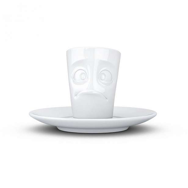 Bílý zklamaný porcelánový hrneček na espresso s podšálkem 58products, objem 80 ml