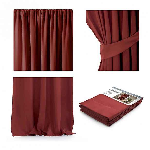 Červený závěs AmeliaHome Pleat, 140 x 270 cm