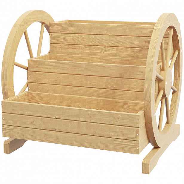 Outsunny VYŠŠÍ ZÁHON v designu s motivem kola od vozu, smrkové dřevo 62/61/57 cm