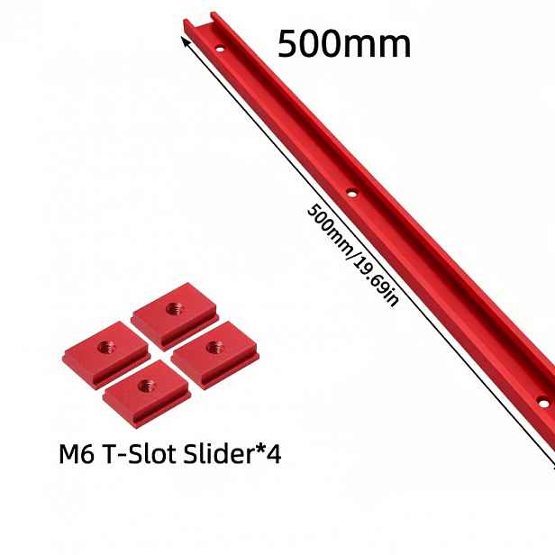 TEMU Dřevoobráběcí 500mm hliníková T-drážka + sada posuvníků M6 je základní příslušenství pro stolní pily a dřevoobráběcí stoly, používané pro stavbu