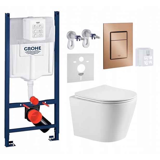 Wc stojan Grohe Rapid Sl s Wc mísou Jess a tlačítkem kartáčovaná měď