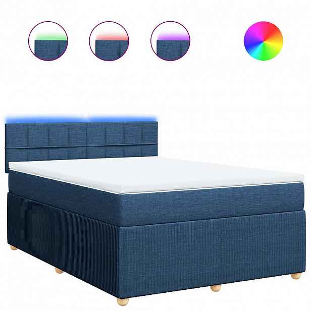 vidaXL Box spring postel s matrací modrá 160x200 cm textil
