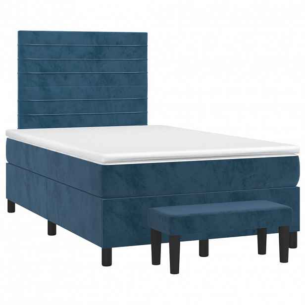 vidaXL Box spring postel s matrací tmavě modrá 120x190 cm samet