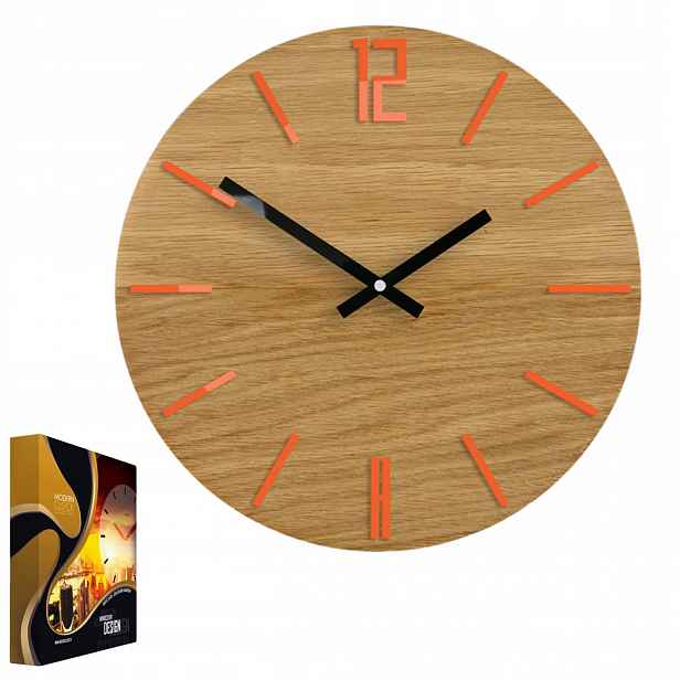 Nástěnné hodiny Dubový akrylový Carlo Wood Orange Kulatý