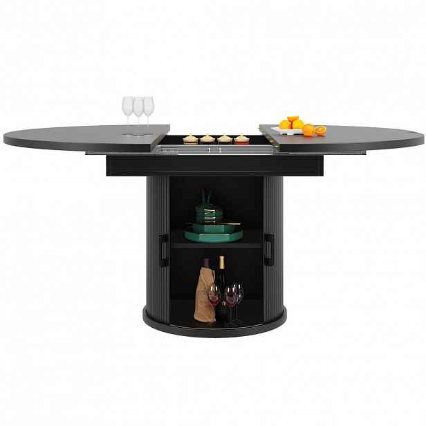 OKWISH JÍDELNÍ stůl 118-158/118/76,8 cm černý z MDF s rozkládací deskou a úložným prostorem