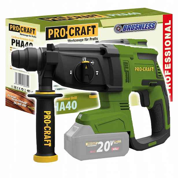 Procraft Aku vrtací kladivo PHA40 Sds Plus Bezkartáčové 2,6 J Silné kladivo