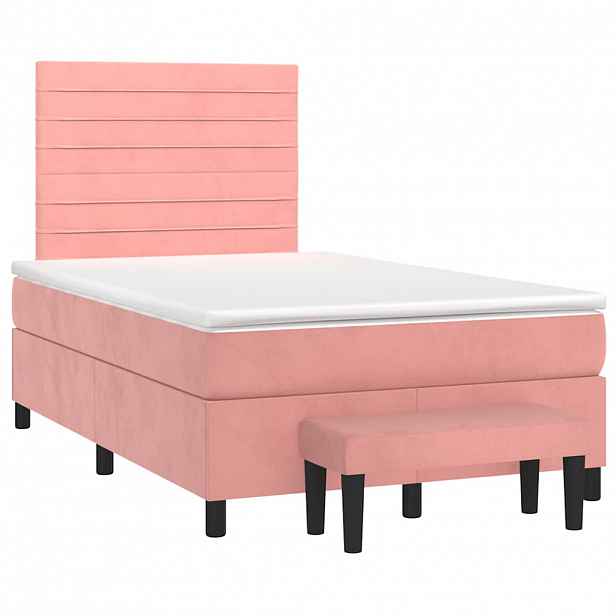 vidaXL Box spring postel s matrací růžová 120x190 cm samet
