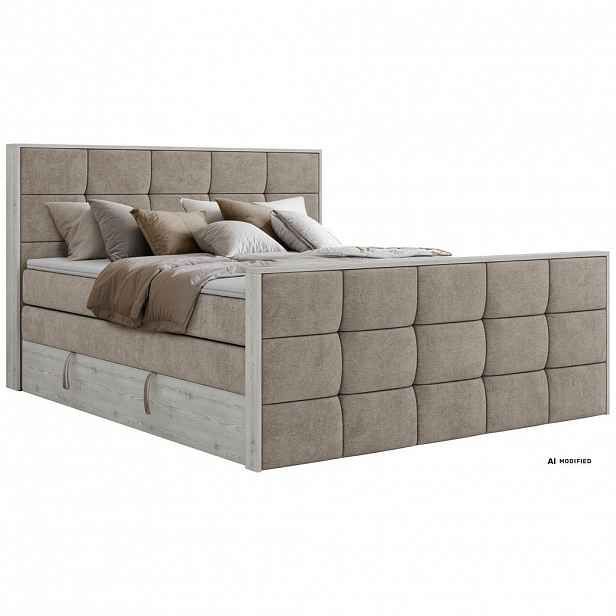 MKS POSTEL BOXSPRING ALNOR KING DUO 180/200 - Šedobéžová Strukturovaná látka - Topper T25 - H4