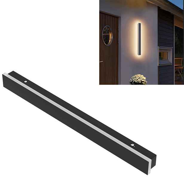 20W Led nástěnné svítidlo Fasádní nástěnná lampa černá 60 cm bílá, teplá, IP65