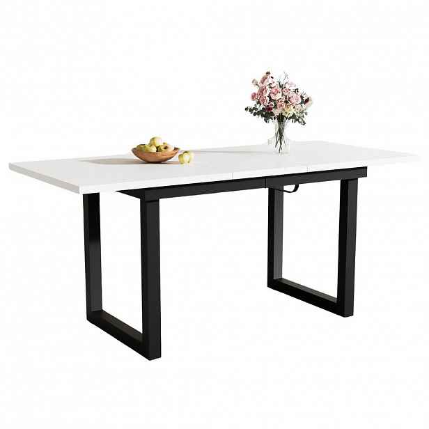OKWISH JÍDELNÍ stůl 140/180/80/75 cm bílá/černá z MDF a kovu rozkládací