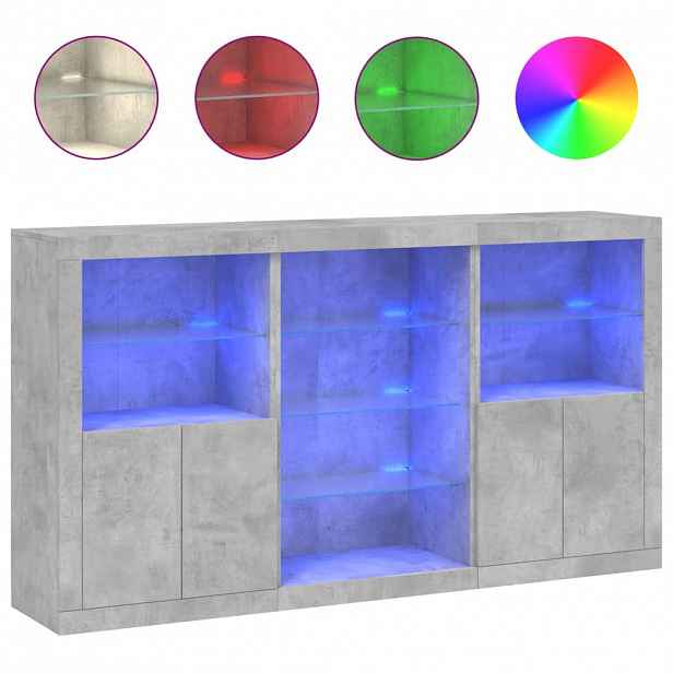 vidaXL Příborník s LED osvětlením betonově šedý 181,5 x 37 x 100 cm