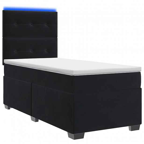 vidaXL Postel boxspring s matrací s LED pásky Černá 90 x 190 cm Samet