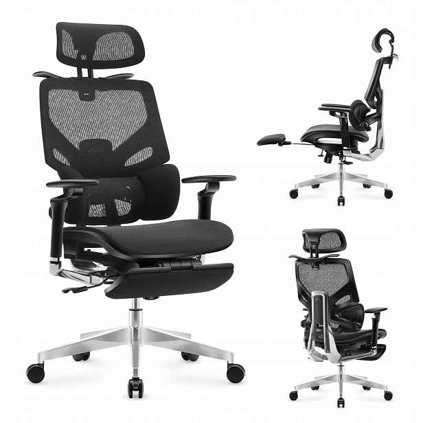 Kancelářská otočná židle Mark Adler černá ergonomická s podnožkou a věšákem