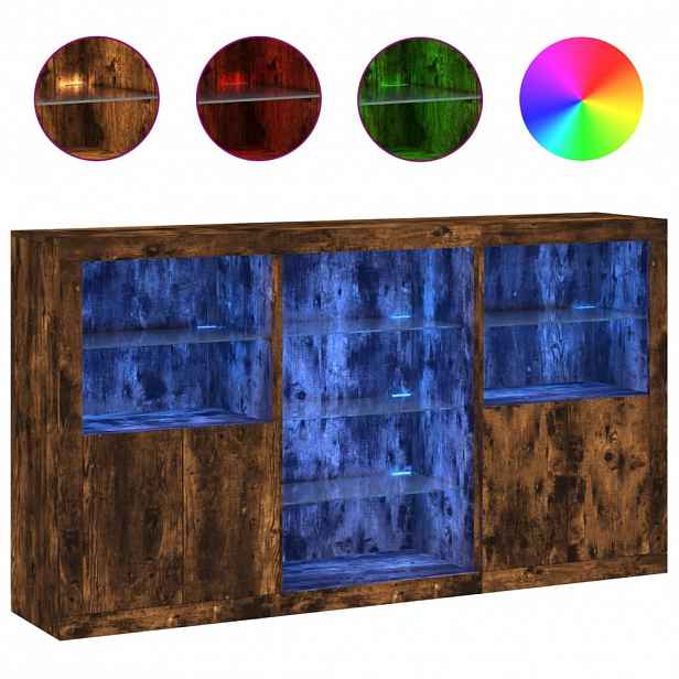vidaXL Příborník s LED osvětlením kouřový dub 181,5 x 37 x 100 cm
