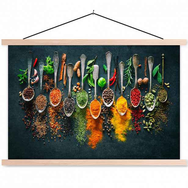 MuchoWow PLAKÁT S MAGNETICKOU LIŠTOU Bylinky - koření - lžíce 90x60 cm