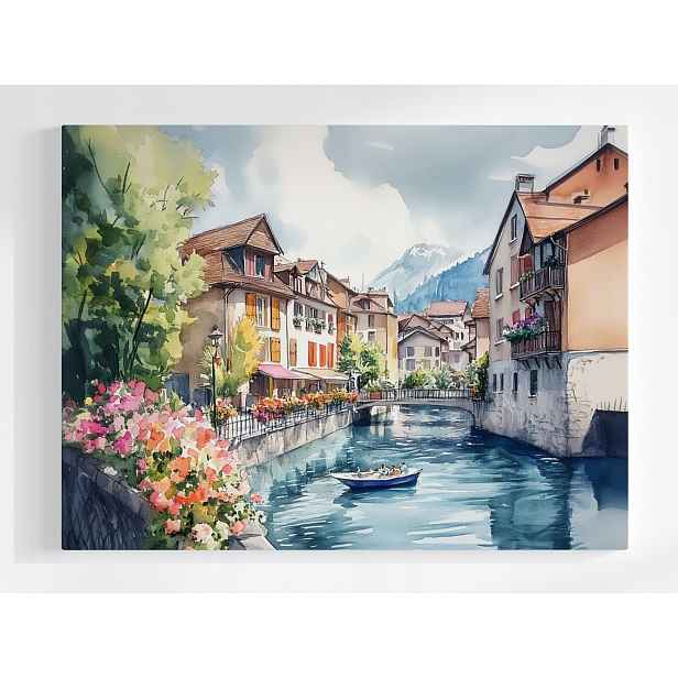 Plakát Městečko Francie Staroměstský Kanál Hory Alpy 100x75